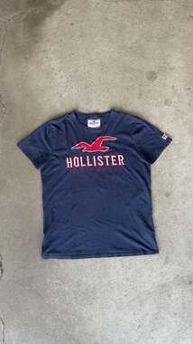 Hollister California Navy Blue Embroidered Logo Graphic T-Shirt Size L